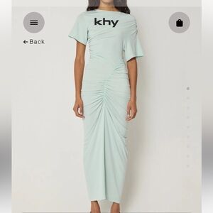 Khy x Atlein Asymmetrical Ruched Dress in Light Blue